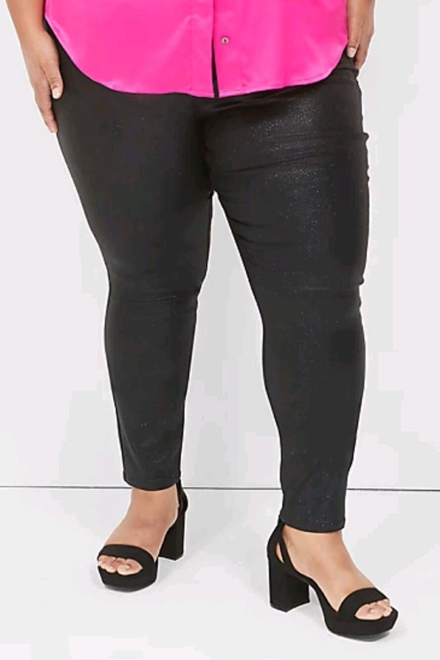 Lane Bryant High Rise Pull On Jegging Pants black silver sparkle